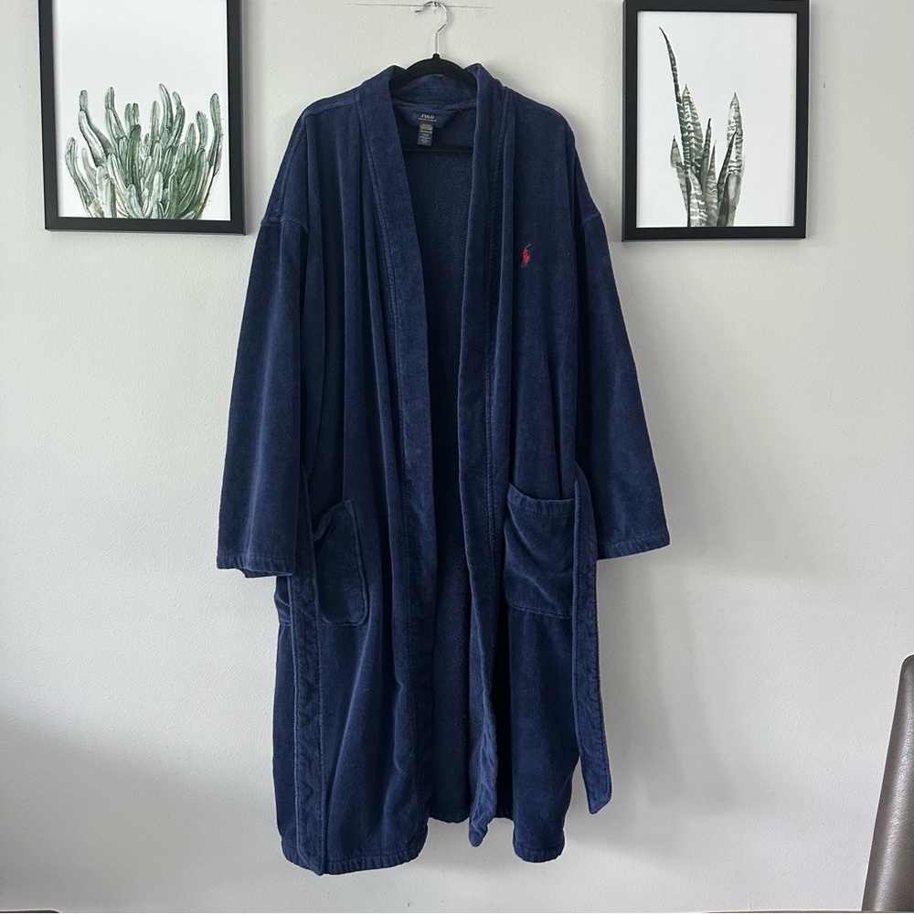 Ralph Lauren Navy Terry Robe with Red Polo Embroidery L/XL - Picture 6 of 6